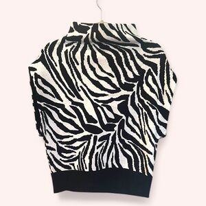 NWT Adrienne Landua Women's Cap Sleeve Zebra Jacquard Cowl Neck Sweater Size S